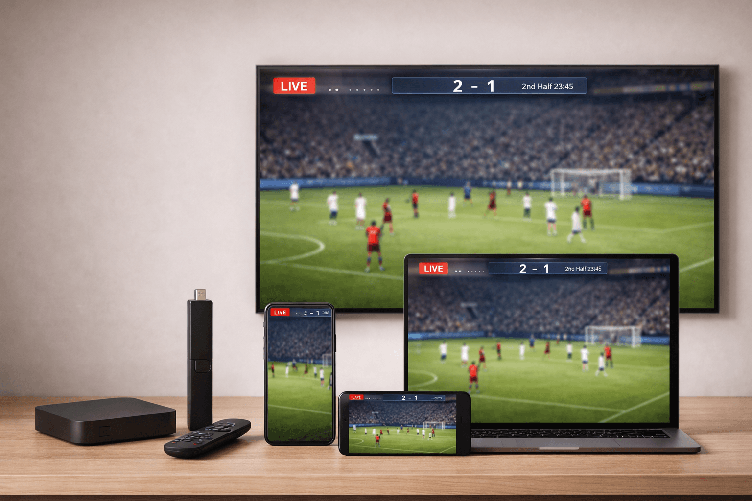 Meilleur Appareil pour Streaming Sport avec Smart TV, mobile, tablette et box diffusant un match en direct sur plusieurs écrans synchronisés